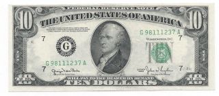 $10 1950 Chicago Wide Green Seal Crisp Uncirculated Serial G 98 111 237 A photo