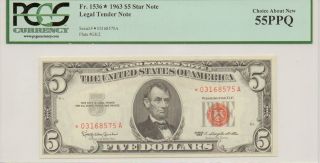 Fr.  1536 1963 $5 Legal Tender Note,  Pcgs Graded Choice About 55ppq photo