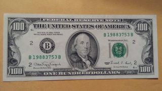 1990 $100 Federal Reserve Note - York S/n B19883753b photo