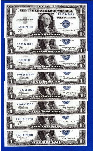 8 1935 A Consecutive & Uncirculated One Dollar Silver Certificates photo