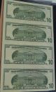 2003 $10 Federal Reserve Note Uncut Star Note Block - Cu - Fr 2037 - A☆ - Da - Boston Small Size Notes photo 1
