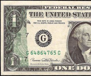 1969 D $1 Dollar Bill Offset Print Error Federal Reserve Note Currency Fr 1907 - G photo