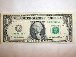 U.  S.  One Dollar Bill Lucky 999 Serial Numbers 2006 Note Fed Reserve Of Chicago photo