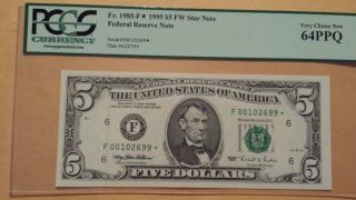 1995 $5 Federal Reserve Star Note Atlanta Graded Pcgs64 F00102699 (1of 2 Cons. ) photo