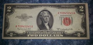U.  S.  Two Dollar Bill Series 1953 Red Seal Uncirculated$2 Note Paper Money photo