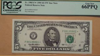 1995 $5 Federal Reserve Star Note Atlanta Graded Pcgs66 F00135901 photo