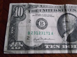 1981 $10 Boston Repeater Serial Number Note Old Style Repeating Ten Dollar Bill photo