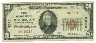 1929 $20 District National Bank Of Washington D.  C.  + D001521a + photo