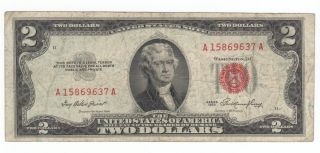 1953 Red Seal $2.  00 Thomas Jefferson Note,  Two Dollar Bill A15869637a photo
