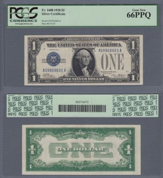 $1 Dollar Bill 1928 Funny Back Silver Certificate Note Fr 1600 Pcgs Gem Unc 66 P photo