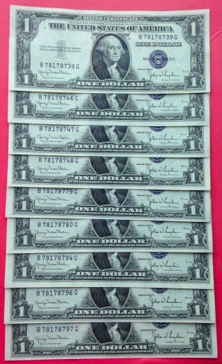 9 $1 One Dollar Bill Blue Seal Silver Certificates 1935 D Wide Consec Triad Pair photo