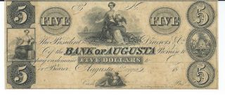 Georgia Augusta Bank Note Obsolete Currency Not Issued $5 Circa 1858 Plate C photo