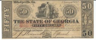 State Of Georgia Milledgeville $50 1865 Signed Issued Red Overprint 1689 photo