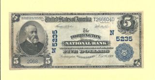 1902 $5 National Banknote 5235 - N Torrington Connecticut National Bank Very Fine photo