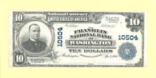 1902 $10 National Banknote 10504 Franklin National Bank Washingto D.  C.  Very Fine photo