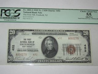 $20 1929 Freehold Jersey Nj National Currency Bank Note Bill Ch.  452 photo