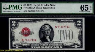 $2 1928 Legal Tender Note Fr.  1501 (aa Block) Pmg 65 Gem Unc - Epq photo
