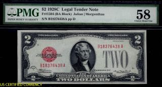 $2 1928c Legal Tender Note Fr.  1504 Pmg 58 Choice About Unc photo
