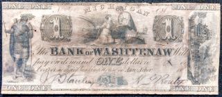 18xx Bank Of Washtenaw One - Dollar Note - Ann - Arbor,  Mi photo