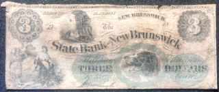 18xx State Bank At Brunswick Three - Dollar Note - Brunswick,  Nj photo