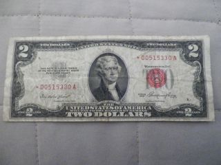 Series 1953 Red Seal $2 Two Dollar Bill Star Note,  Circulated photo