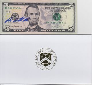 U.  S.  Treasurer Rosie Rios In - Person Signed 2013 $5 Bill W/ Great Proof & photo