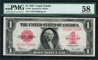 1923 $1 Legal Tender Fr - 40 - Red Seal - Graded Pmg 58 - Choice About Unc photo