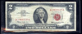 Two Dollar Red Seal 1963 Bank Note,  Ungraded But V.  G. ,  Minor Creases photo