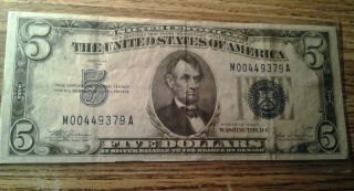 1 - Rare 5 - Doller1934 C Low Serial Number Blue Seal Us. photo