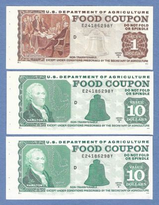 [uncirculated] Authentic Food Stamps 1994b $1 & $10 ' S No Folds Or Writing photo