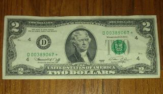 1976 $2 Dollar Bill Star Note (low Serial Number) D00389067 photo