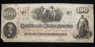 1862 $100 Dollar Confederate States America Paper Note photo