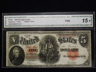 1907 $5 Dollar U.  S.  Legal Tender Note 