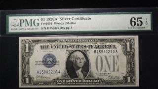 1928 A $1 One Dollar Fr 1601 Certified Pmg Gem Unc 65 Epq photo