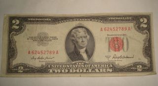 1953 A Series Red Seal $2.  00 Bill - United States.  Note - - - A 62452789 A photo