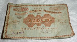 Dated 1897 Script Bishops General Storehouse Five Cents Worth Of Produce photo