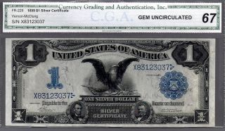 Silver Certificate 1899 $1.  00 Silver Eagle 229 In A Cga Gem 67 Epq photo