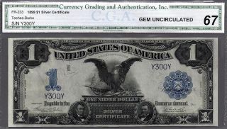 Silver Certificate 1899 $1 Silver Eagle Y300y In A Cga Gem 67 All So Pmg photo