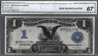 Silver Certificate 1899 $1 Silver Eagle Fr.  288 In A Cga Gem Gem 67 photo