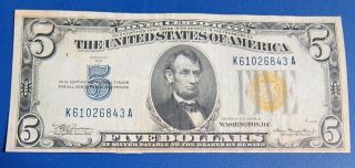 1934a $5 Silver Certificate Yellow Seal For North Africa Fr - 2307 Xf photo