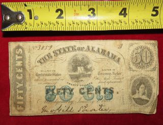 1863 Confederate State Of Alabama 50 Cent Treasury Note 3859 photo