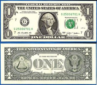 Usa 1 Dollar 2009 Unc Chicago G7 Suffix H Dollars Low World photo