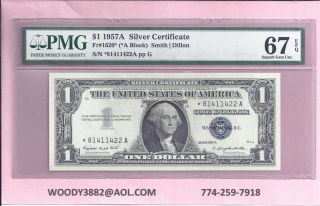 1957 - A Silver Certificate Fr - 1620 $1 Star - A Block Pmg - Gem 67 Epq 1422 photo