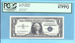 1957 - B $1.  00 Silver Certificate Fr - 1621 V - A Block Pcgs - Gem 67 Ppq 6467 photo