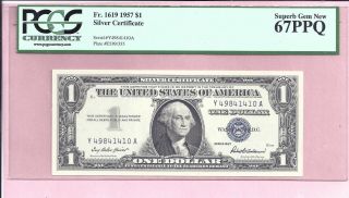 1957 $1.  00 Silver Certificate Fr - 1619 Y - A Block Pcgs - Gem 67 Ppq 1410 photo