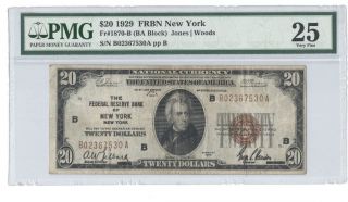 1929 $20 Frbn York Fr.  1870 - B Ba Block Jones | Woods Pmg 25 photo