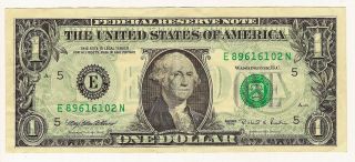 1995 $1 Dollar Bill Offset Print Error Federal Reserve Note Currency photo