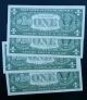 1957 4 Consecutive Sequential One Dollar $1 Bill Blue Seal Note Unc Gems Small Size Notes photo 2