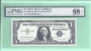 1957 - A Silver Certificate Fr - 1620 $1 G - A Block 5/0 - Gem Epq 68 3943 photo