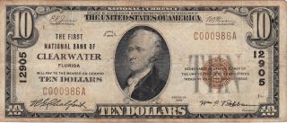 1929 First National Bank Of Clearwater Florida $10 Note Rare Low Serial photo